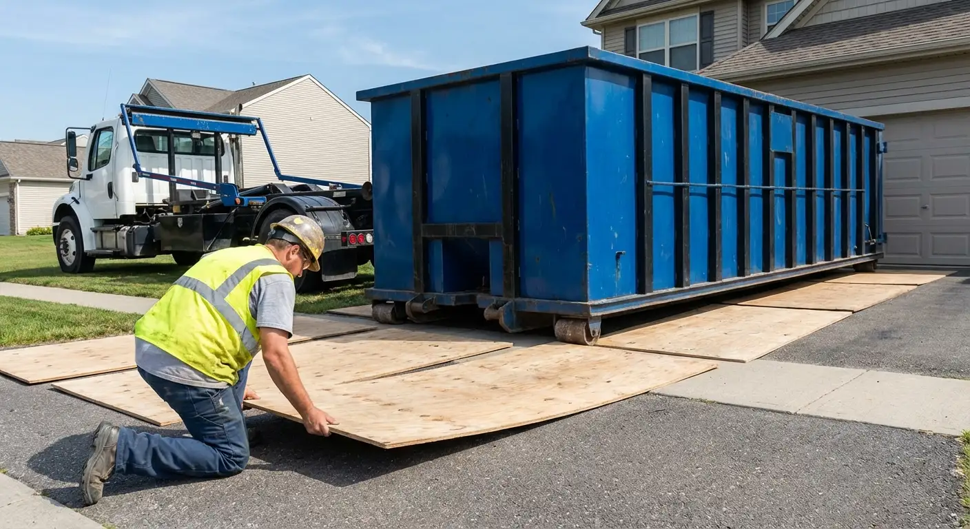 Driveway protection and delivery preparation for dumpster rental in Arlington Heights, IL
