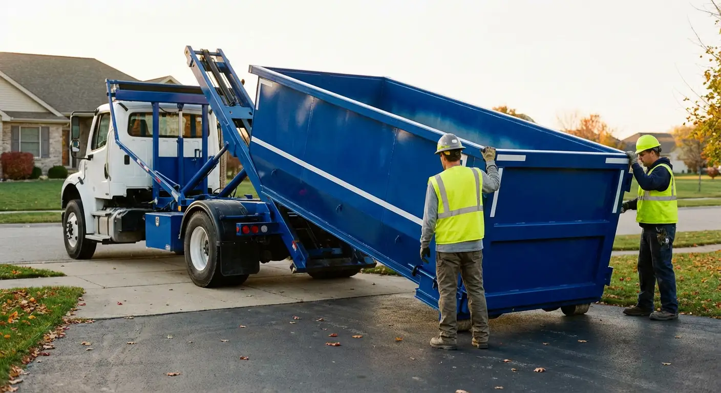 Roll-off dumpster delivery truck in Arlington Heights, IL