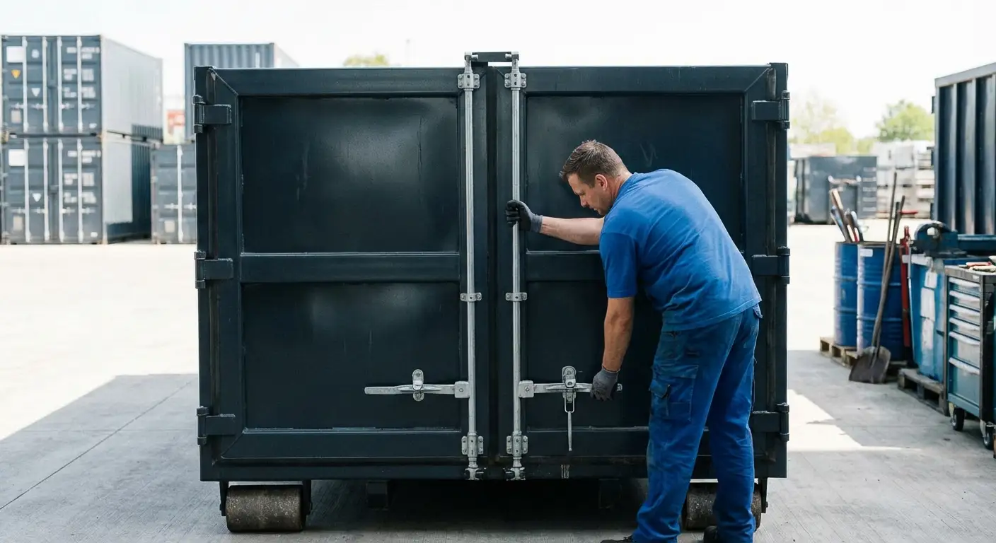 Dumpster walk-in loading door open showing easy access in Arlington Heights, IL