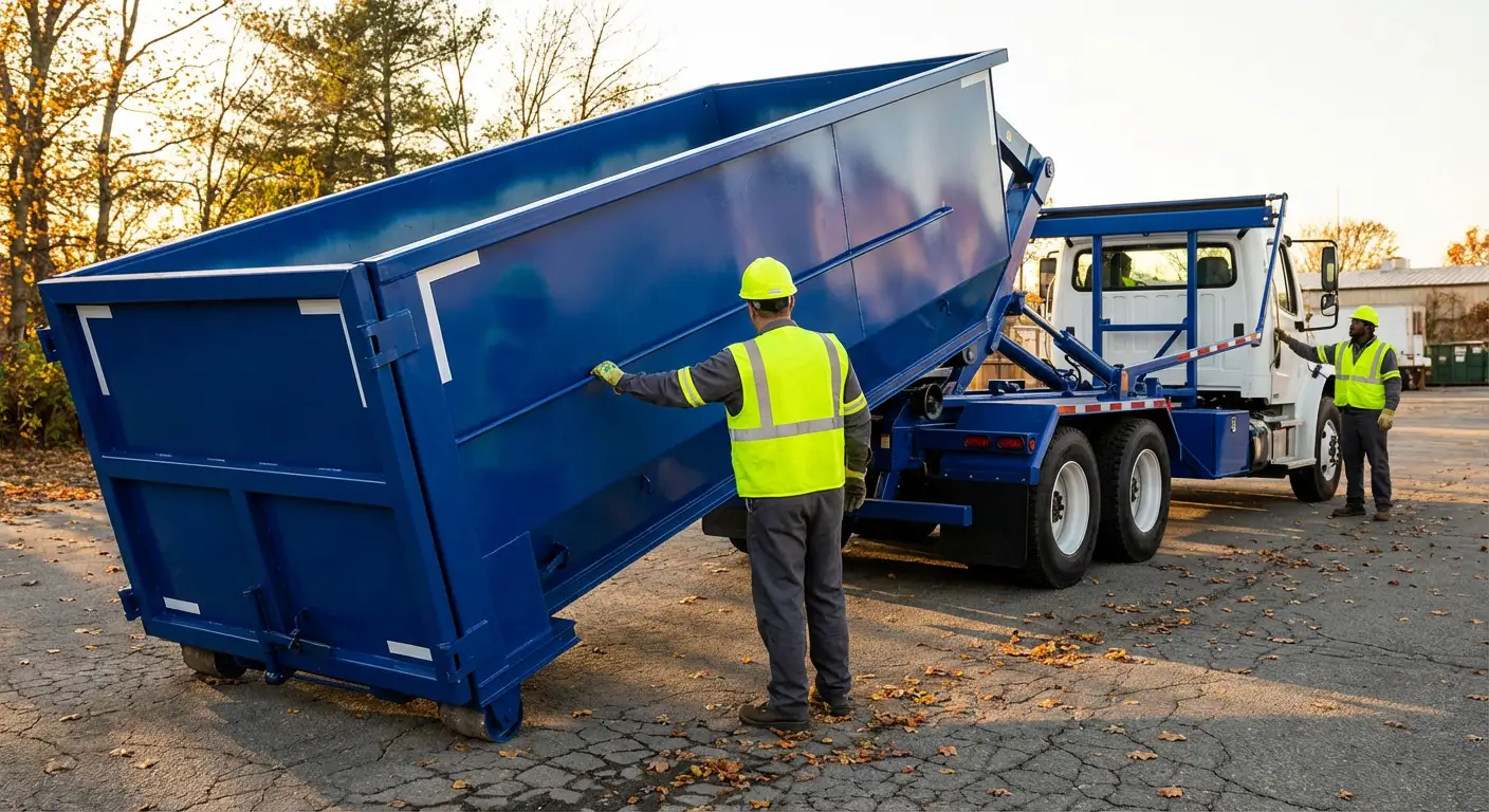 Commercial roll-off dumpster delivery truck in Arlington Heights, IL