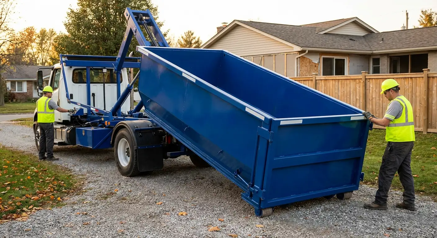Roll-off dumpster rental delivery truck in Arlington Heights, IL
